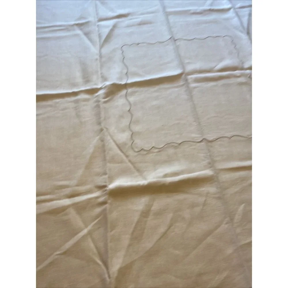 Vintage Table Cloth Linen Ivory Beige Embroidered Square 42